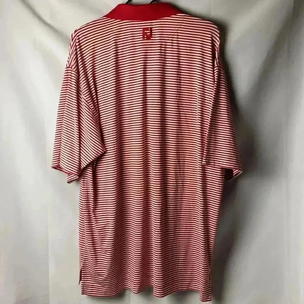 FOOTJOY MENS SIZE LARGE RED AND WHITE STRIPE POLO SHIRT POLYESTER SPANDEX - Picture 9 of 13